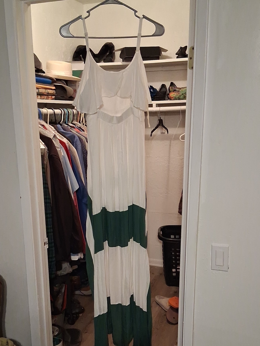 Esley White and Green Striped High-Low Spaghetti Strap Dress - Picture 3 of 6